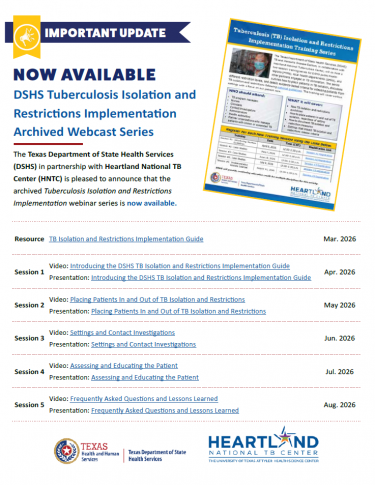 DSHS TB Isolation & Restrictions Implementation Archived Webcast Series